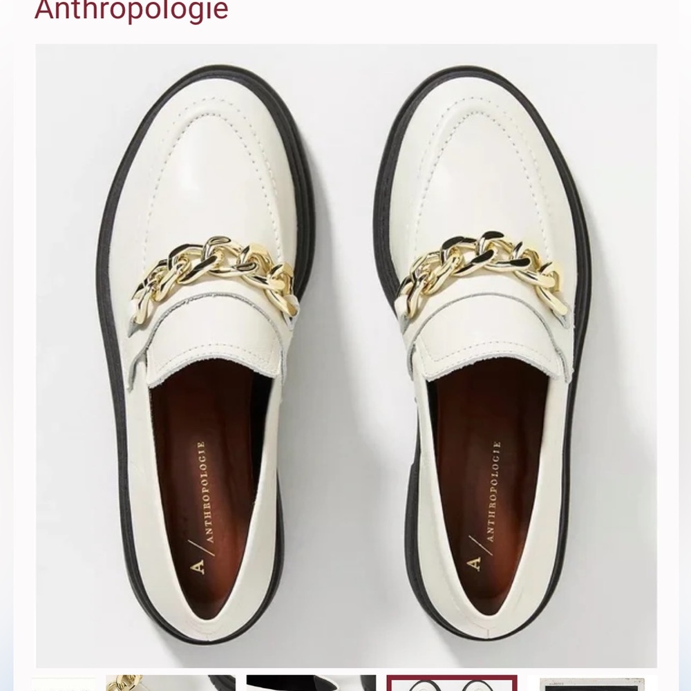 Anthropology chunky platform leather white cream loafers